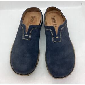 Born Seana Blue Leather Suede Clogs Size 9